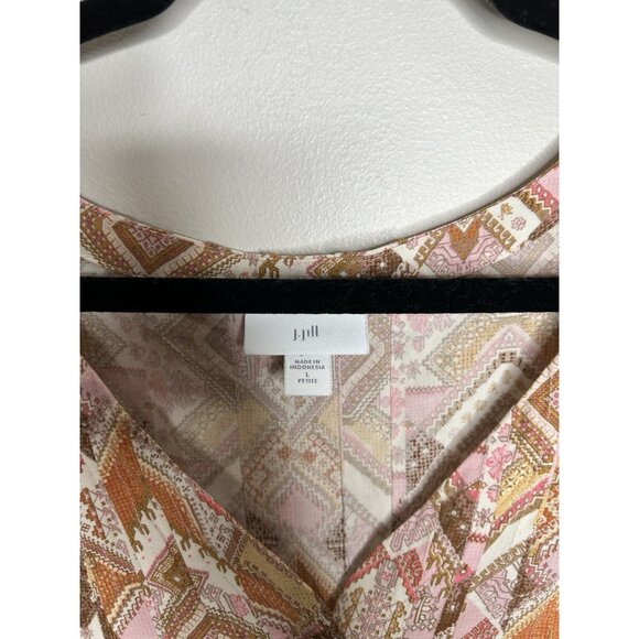 J. Jill Brown Pink Geometric Long Sleeve Blouse Top Size PL Petite Large - Picture 3 of 9